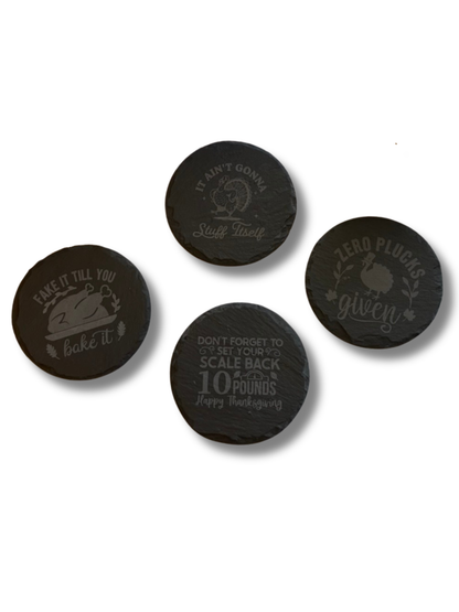Black Stone Engraved Thanksgiving Coaster 4 Pack