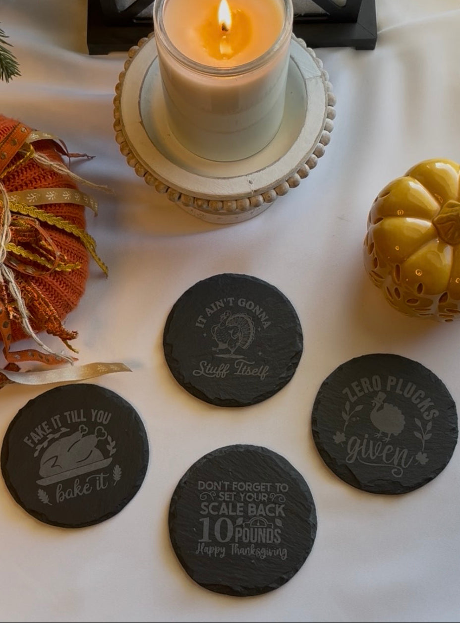 Black Stone Engraved Thanksgiving Coaster 4 Pack