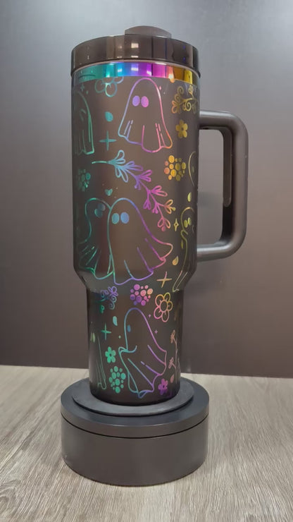 Ghostly Glow Rainbow Stainless Steel Lasered Tumbler