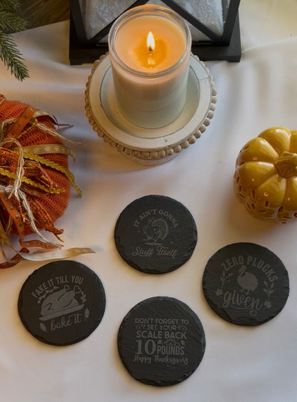 Black Stone Engraved Thanksgiving Coaster 4 Pack